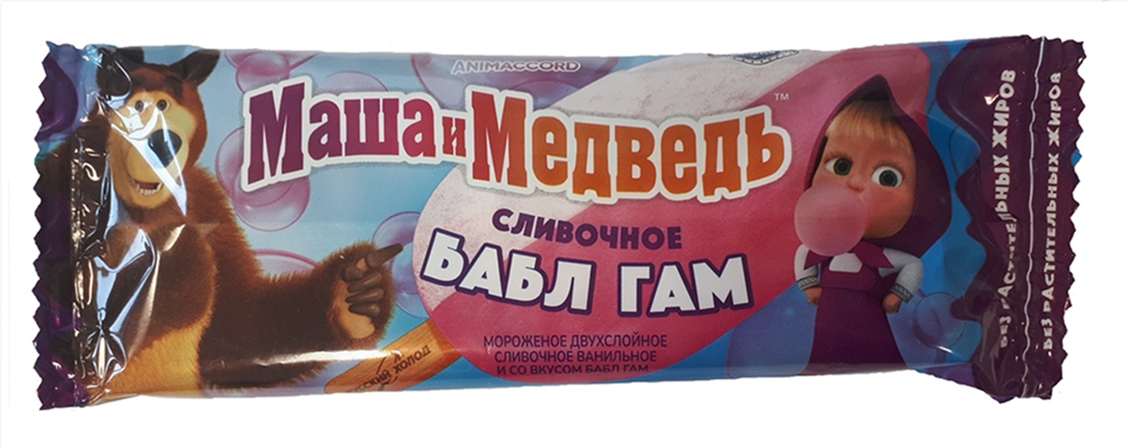 Мороженое Маша и Медведь сливочное ваниль/баблгам эскимо 50г